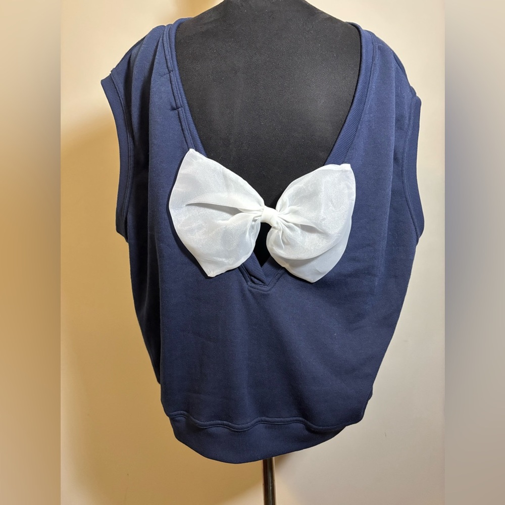 Maeve Navy Muscle Tee with White Bow Back